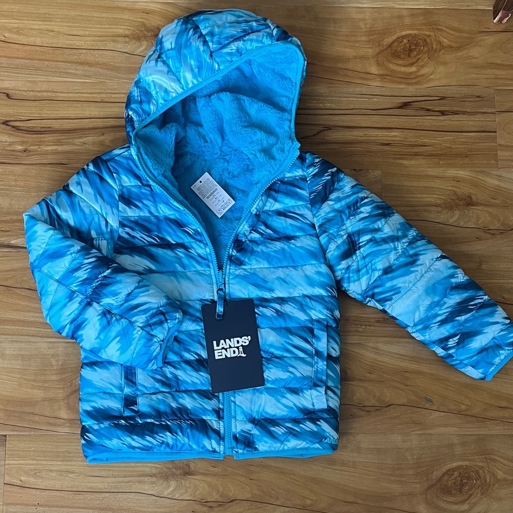 Lands' End Vibrant Blue Print Coat